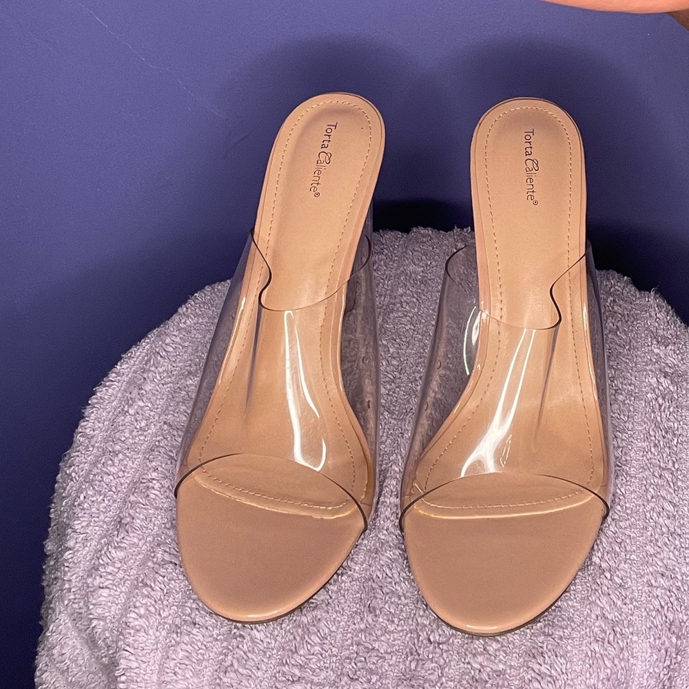 Tan clear heels